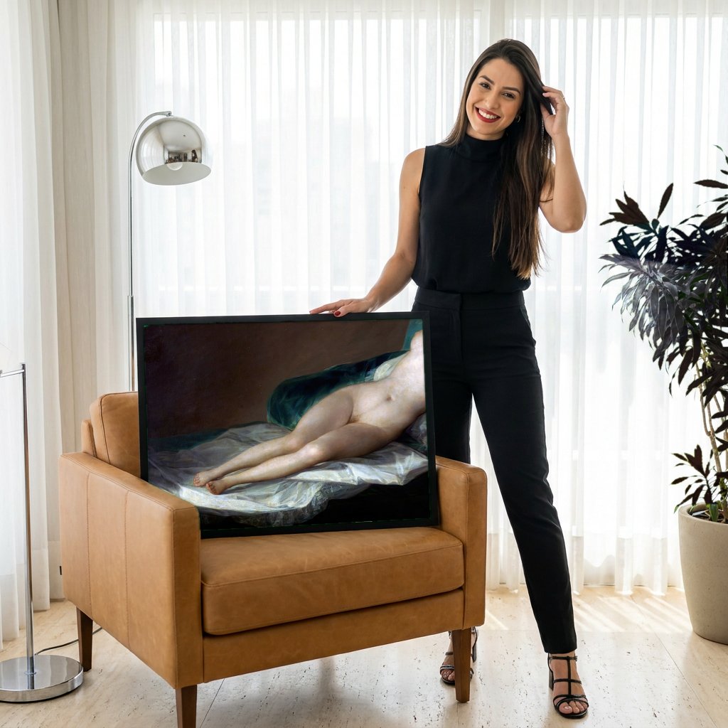 Quadro Decorativo A Maja Nua - Goya com modelo em ambiente
