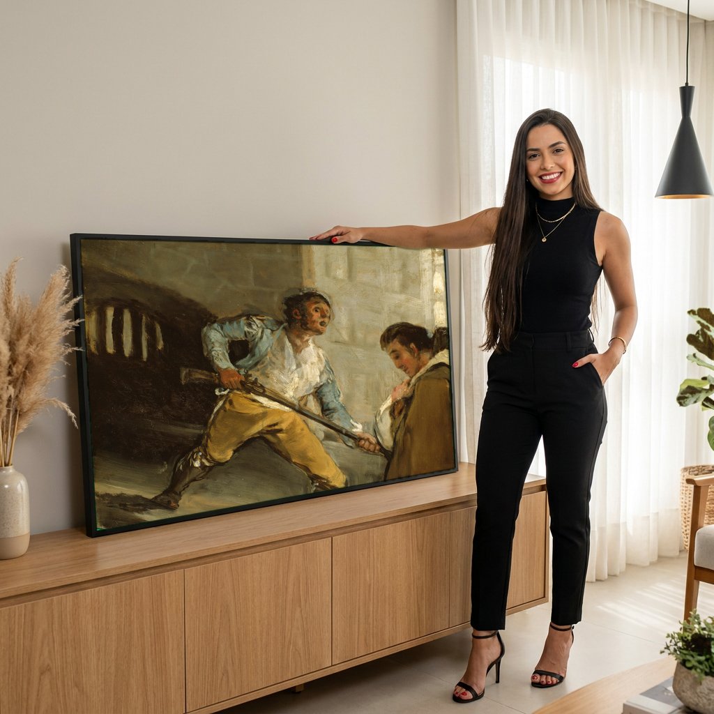 Quadro Decorativo 'Prisão' - Goya com modelo em ambiente