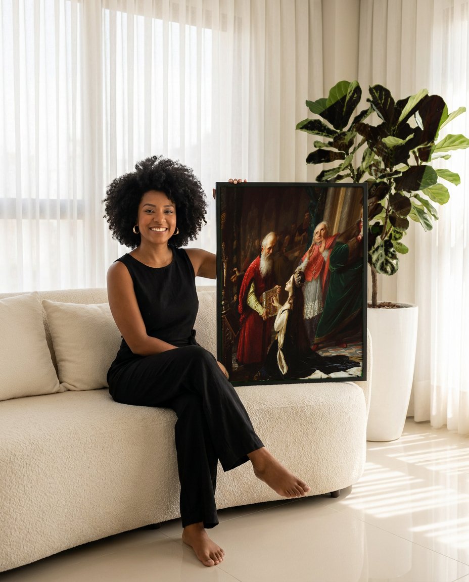 Quadro Decorativo A Oferta do Livro - Józef Simmler com modelo em ambiente