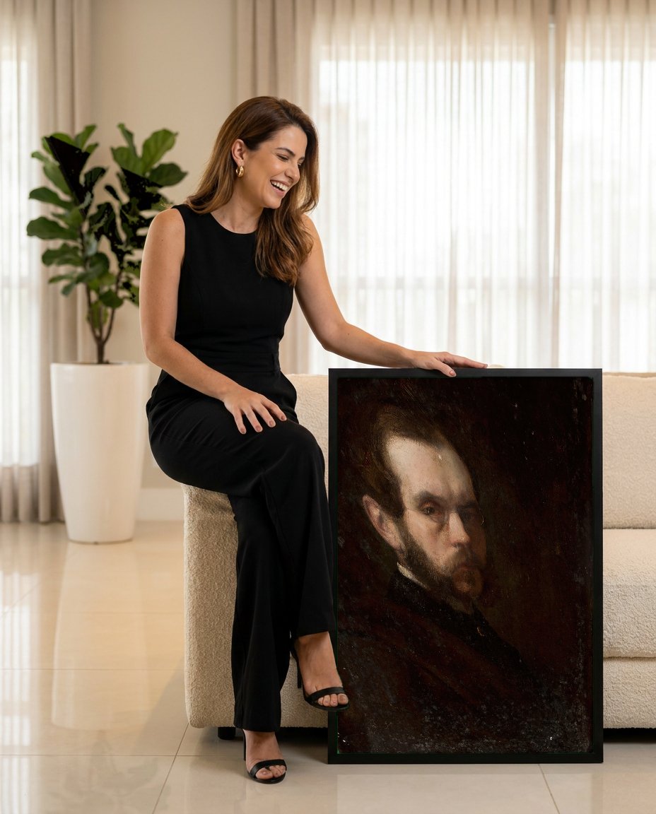 Quadro Decorativo Retrato Masculino - Józef Simmler com modelo em ambiente