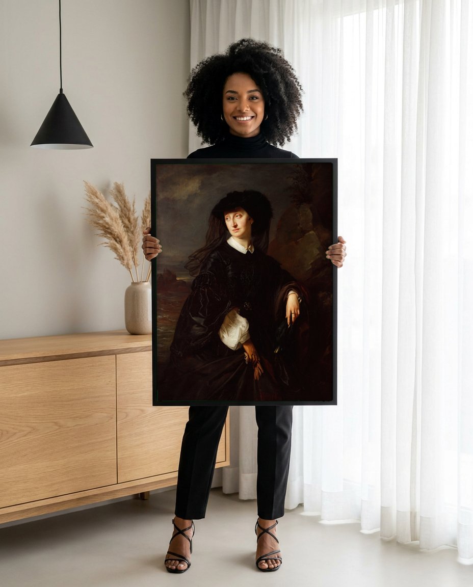 Quadro Decorativo Retrato de Mulher - Józef Simmler com modelo em ambiente
