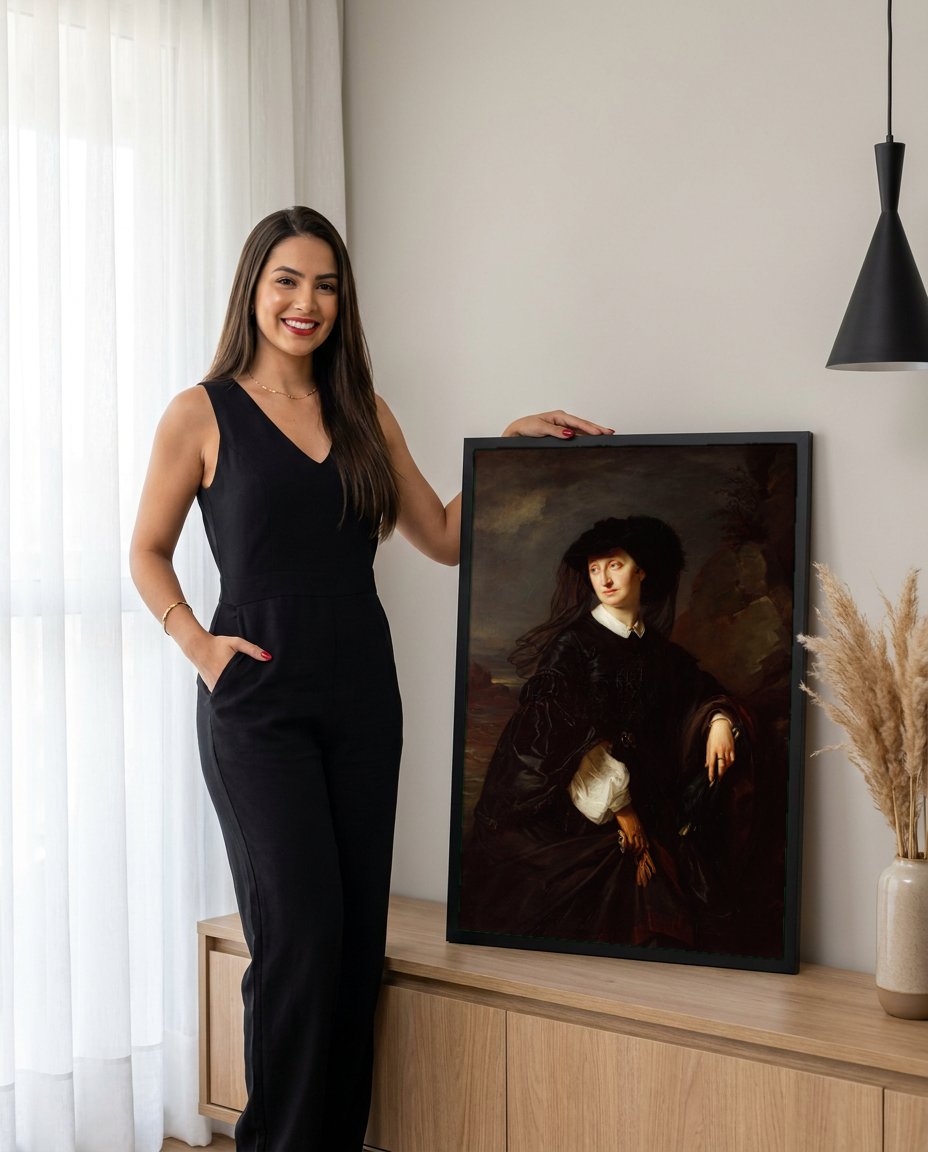 Quadro Decorativo Retrato de Mulher - Józef Simmler com modelo em ambiente