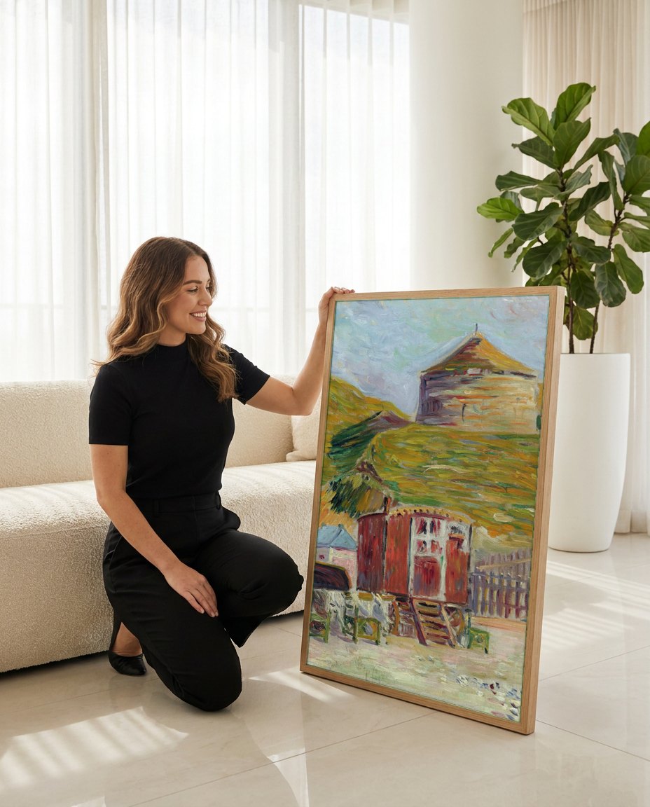Quadro Decorativo Carroções de Ciganos - Paul Signac | modelo apresentando o quadro emoldurado