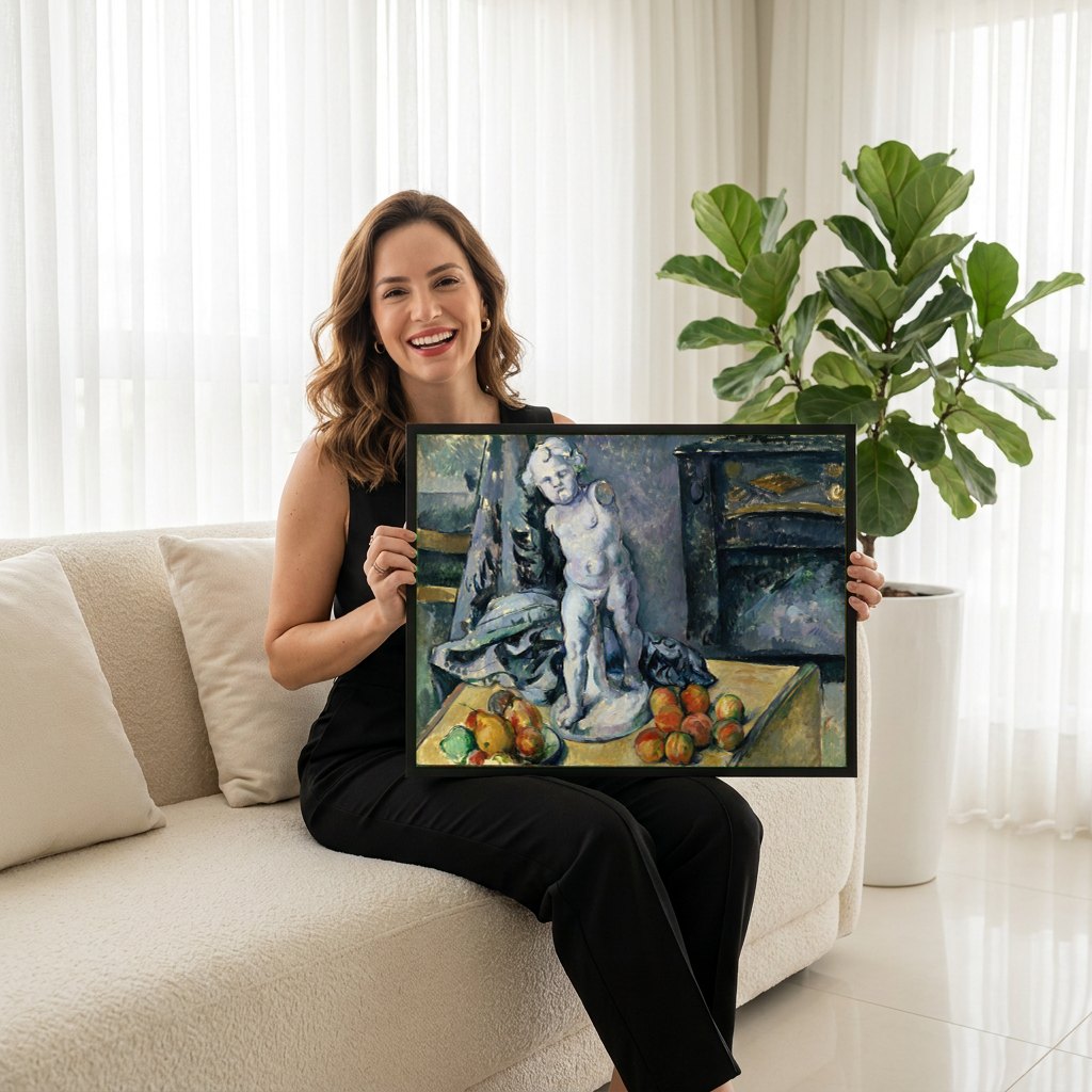 Quadro Decorativo Natureza-Morta com Cupido de Gesso - Cézanne | modelo apresentando o quadro emoldurado