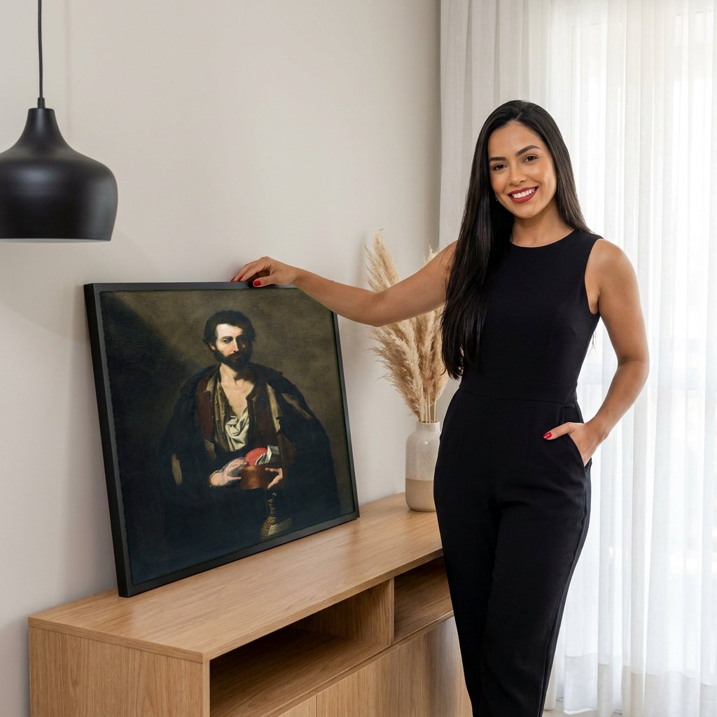Quadro Decorativo 'O Cego de Gammon' - Jusepe de Ribera | modelo apresentando o quadro emoldurado