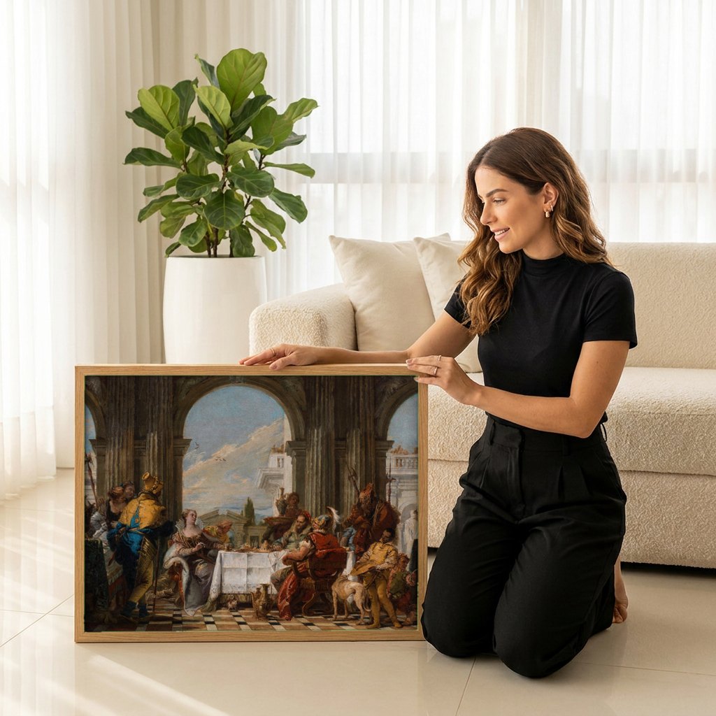Quadro Decorativo Banquete Suntuoso - Tiepolo | modelo apresentando o quadro emoldurado