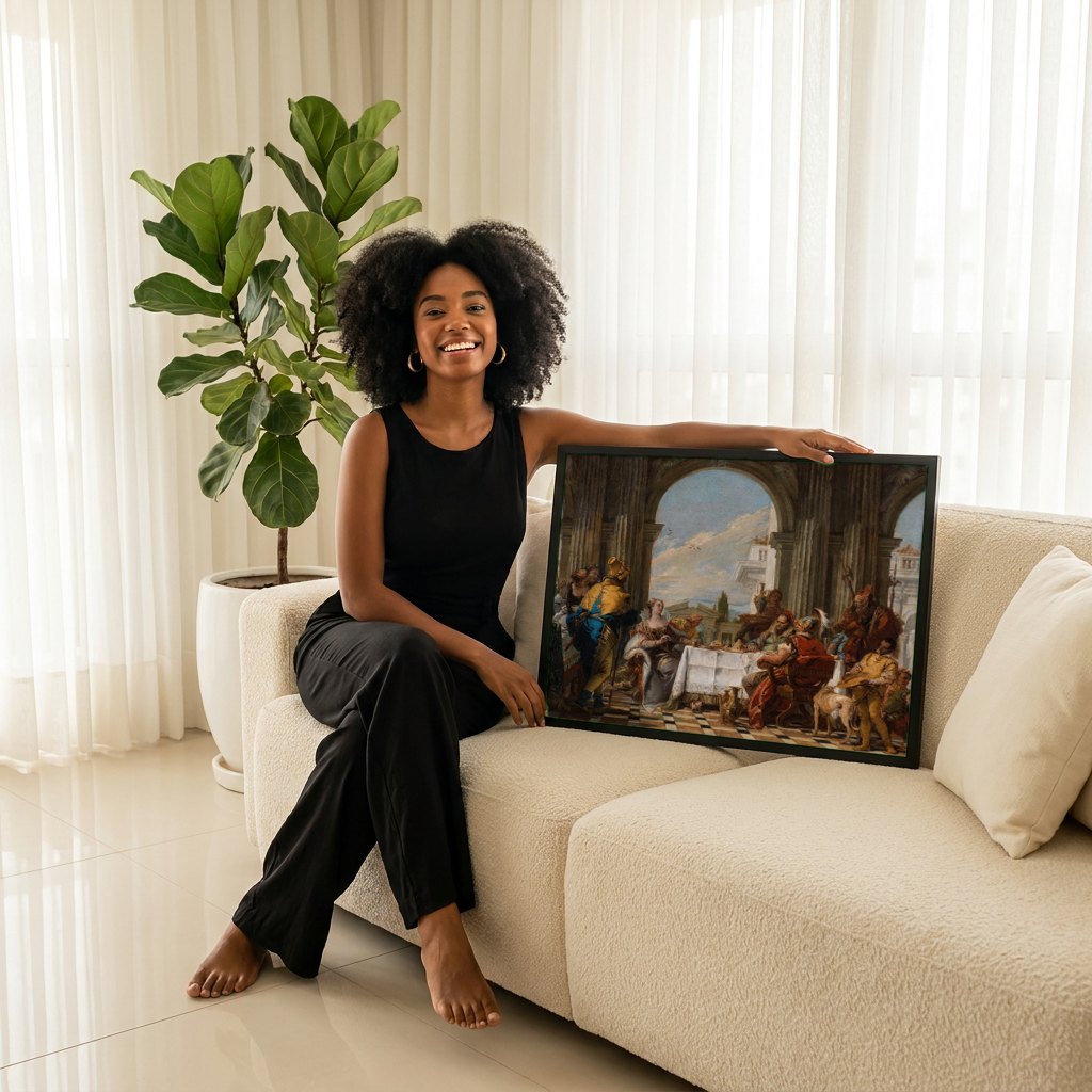 Quadro Decorativo Banquete Suntuoso - Tiepolo | modelo apresentando o quadro emoldurado