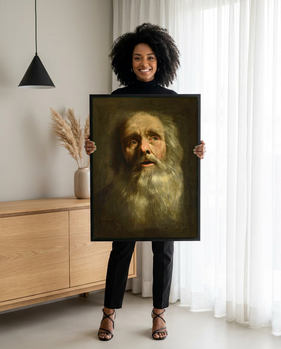 Quadro Decorativo A Cabeça de um Velho - Philippe de Champaigne | modelo apresentando o quadro emoldurado