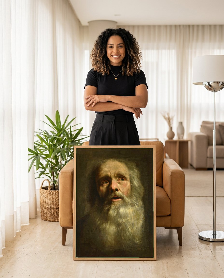 Quadro Decorativo A Cabeça de um Velho - Philippe de Champaigne | modelo apresentando o quadro emoldurado