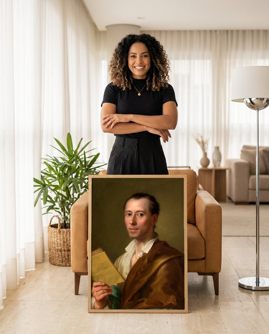 Quadro Decorativo Autorretrato - Anton Raphael Mengs | modelo apresentando o quadro emoldurado
