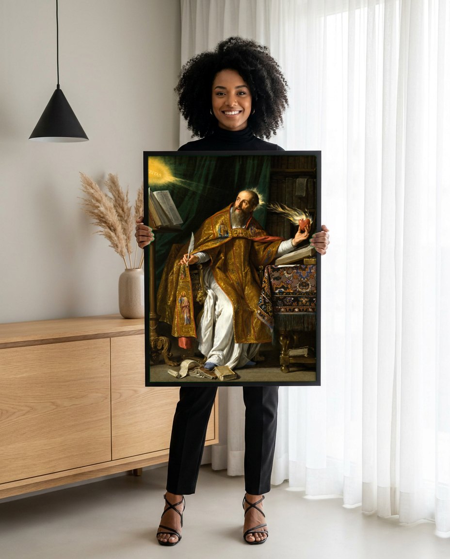 Quadro Decorativo Santo Agostinho - Philippe de Champaigne | modelo apresentando o quadro emoldurado