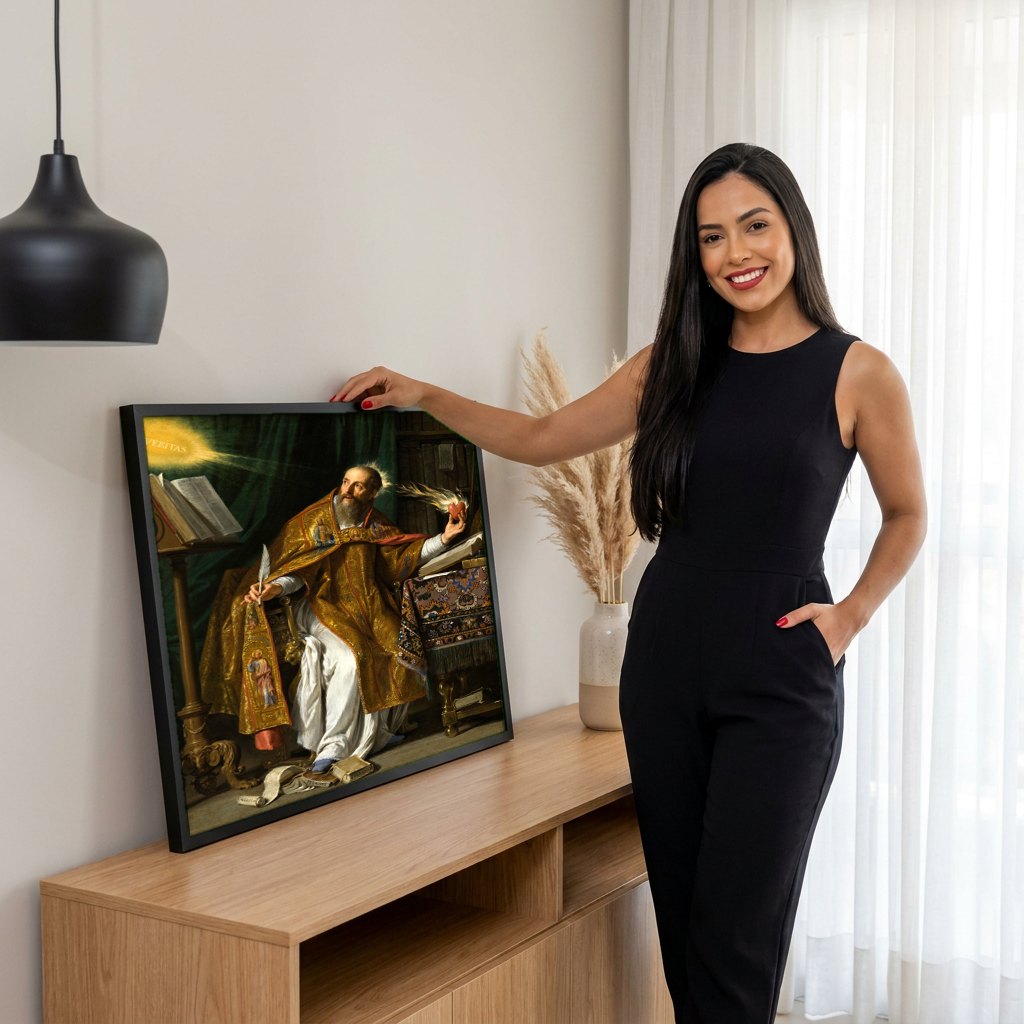 Quadro Decorativo Santo Agostinho - Philippe de Champaigne | modelo apresentando o quadro emoldurado