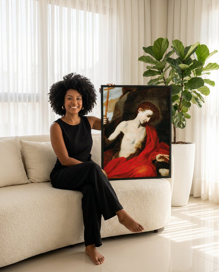 Quadro Decorativo São João Batista - Jusepe de Ribera | modelo apresentando o quadro emoldurado