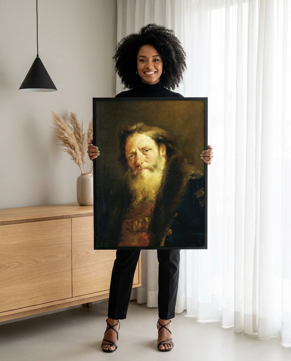 Quadro Decorativo Homem Barbudo - G. D. Tiepolo | modelo apresentando o quadro emoldurado