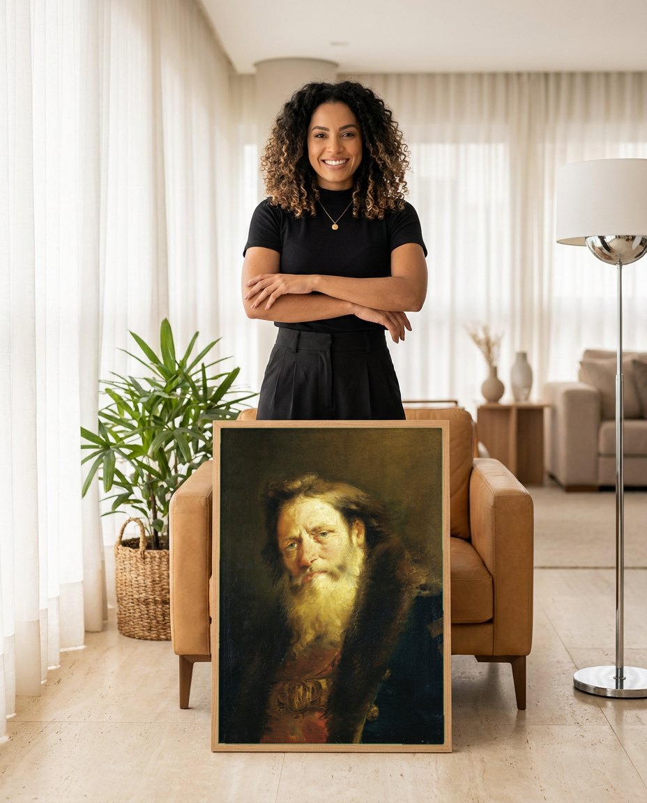 Quadro Decorativo Homem Barbudo - G. D. Tiepolo | modelo apresentando o quadro emoldurado