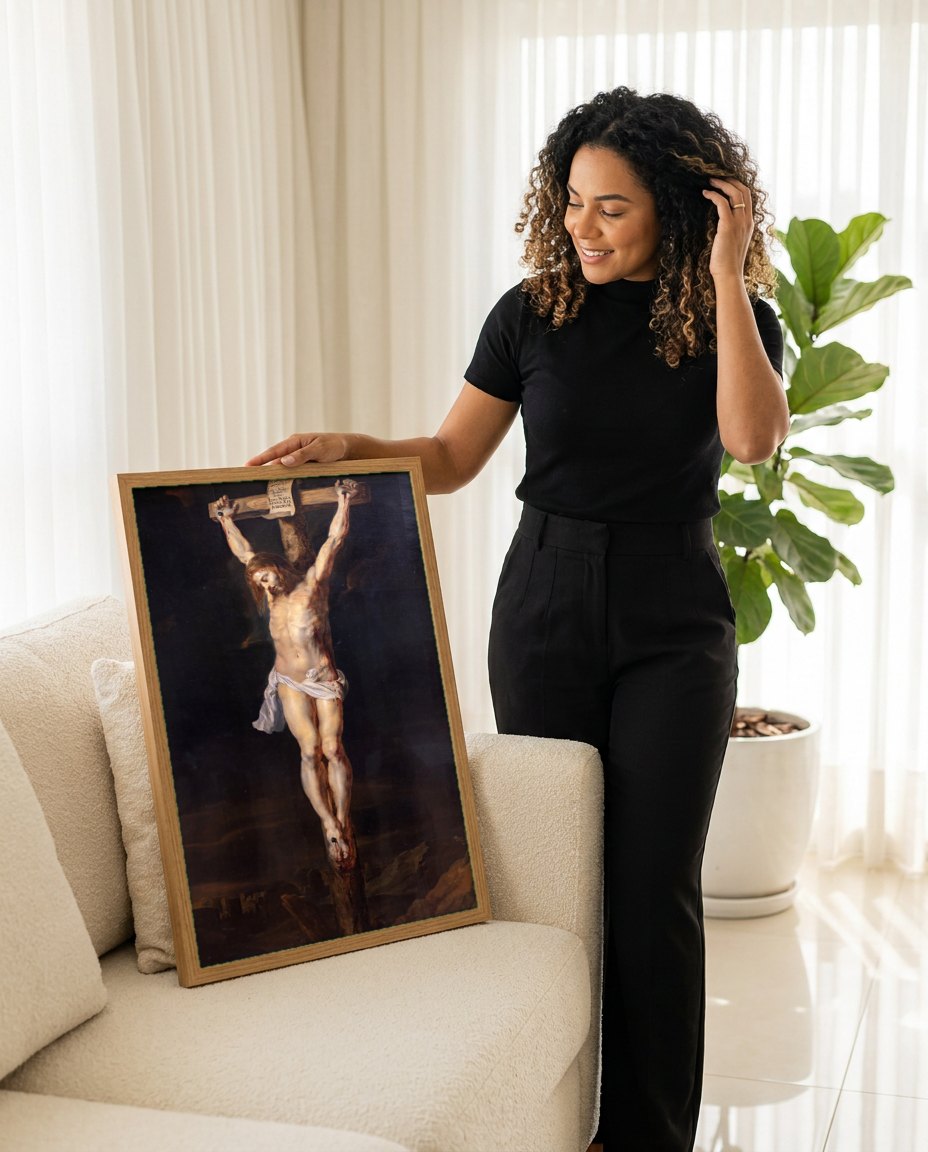 Quadro Decorativo A Crucificação - Peter Paul Rubens | modelo apresentando o quadro emoldurado
