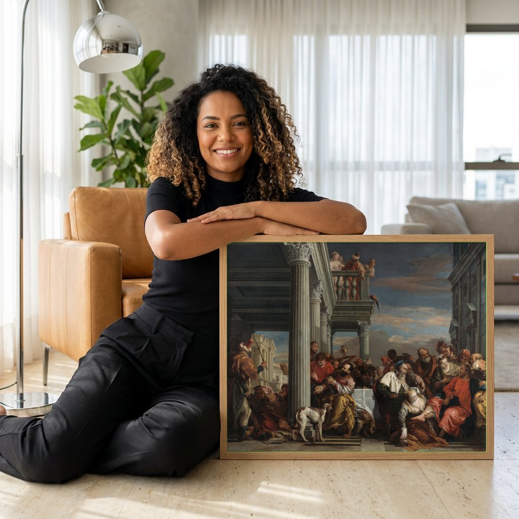 Quadro Decorativo A Lavagem dos Pés - Tiepolo | modelo apresentando o quadro emoldurado
