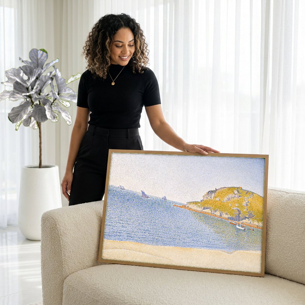 Quadro Decorativo Porto de Saint-Cast – Paul Signac com modelo em ambiente