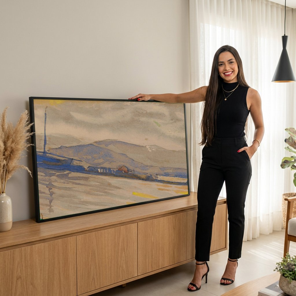 Quadro Decorativo Porto ao Entardecer - Paul Signac com modelo em ambiente