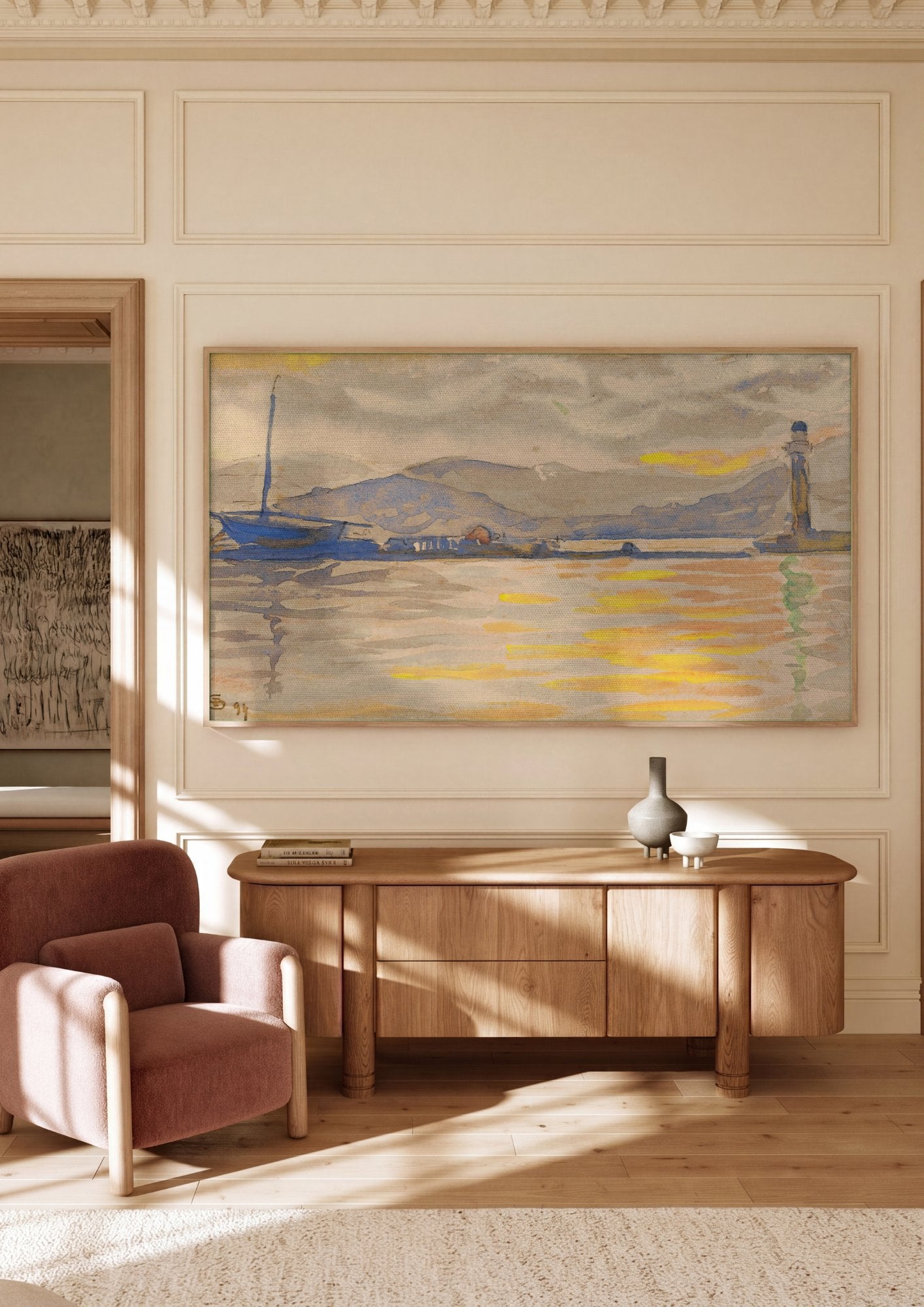 Quadro Decorativo Porto ao Entardecer - Paul Signac em ambiente decorado