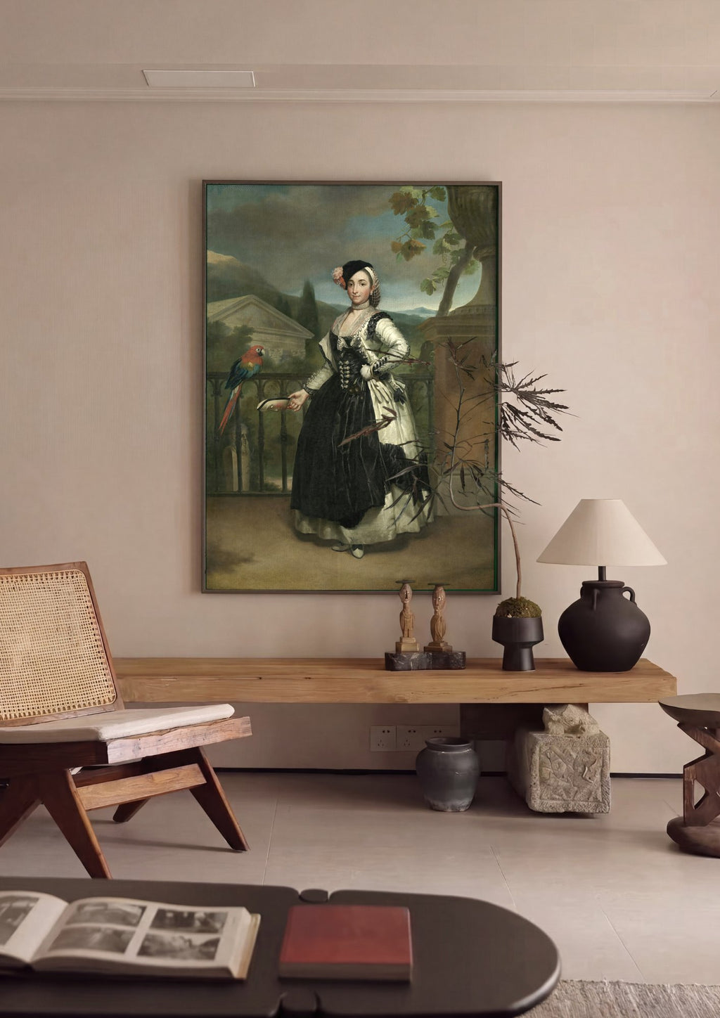 Quadro Decorativo Retrato de Dama com Papagaio - Mengs em ambiente decorado