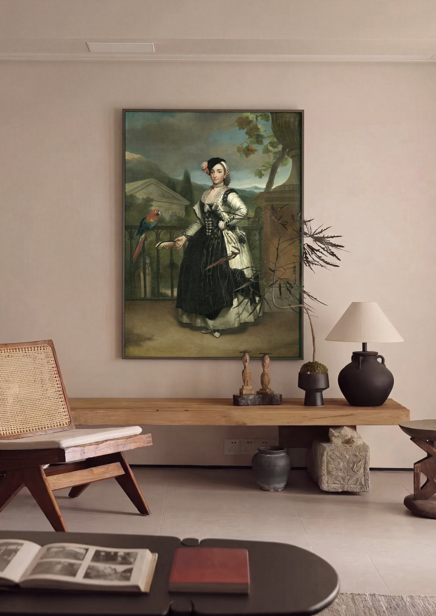 Quadro Decorativo Retrato de Dama com Papagaio - Mengs em ambiente decorado