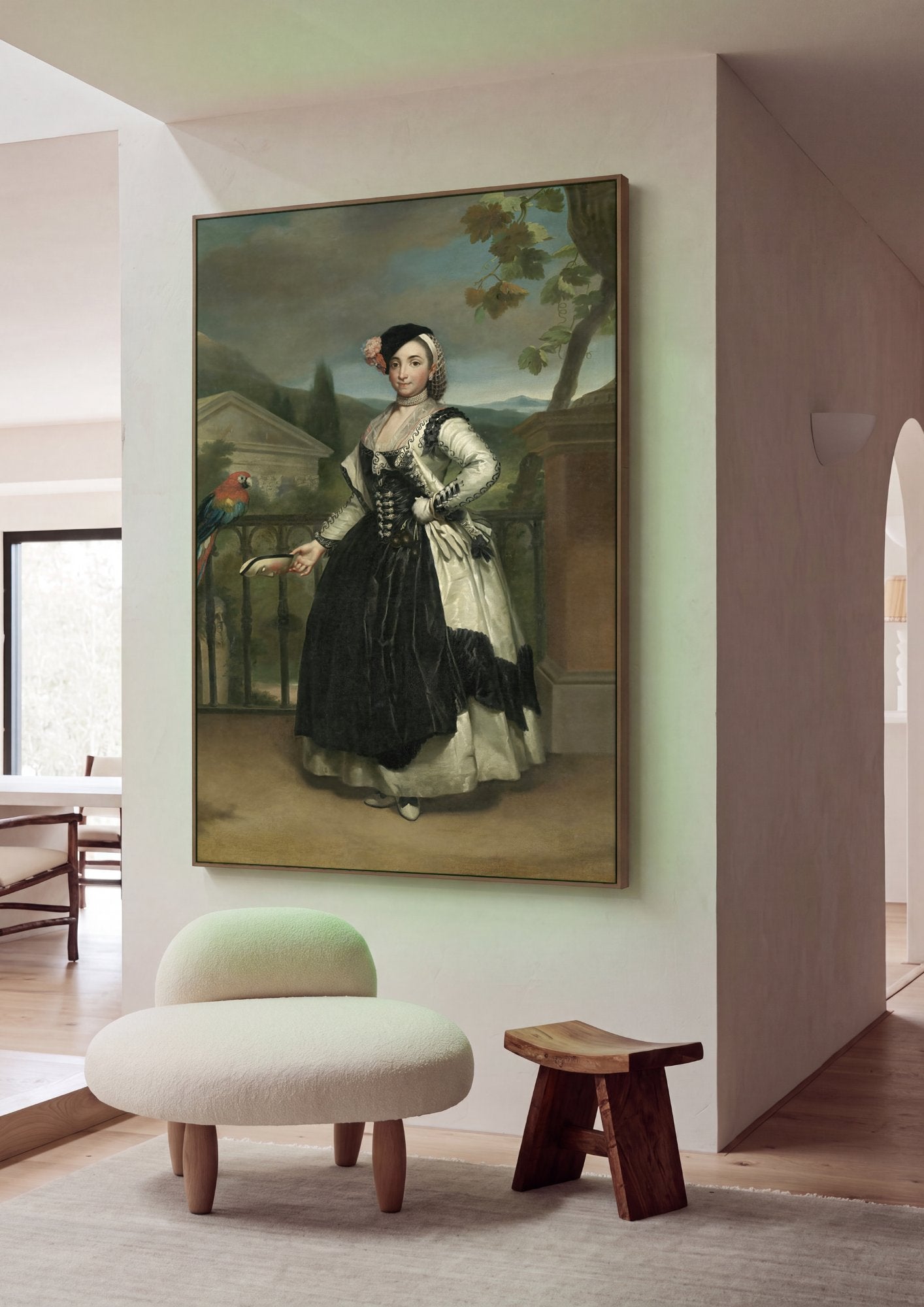 Quadro Decorativo Retrato de Dama com Papagaio - Mengs em ambiente decorado
