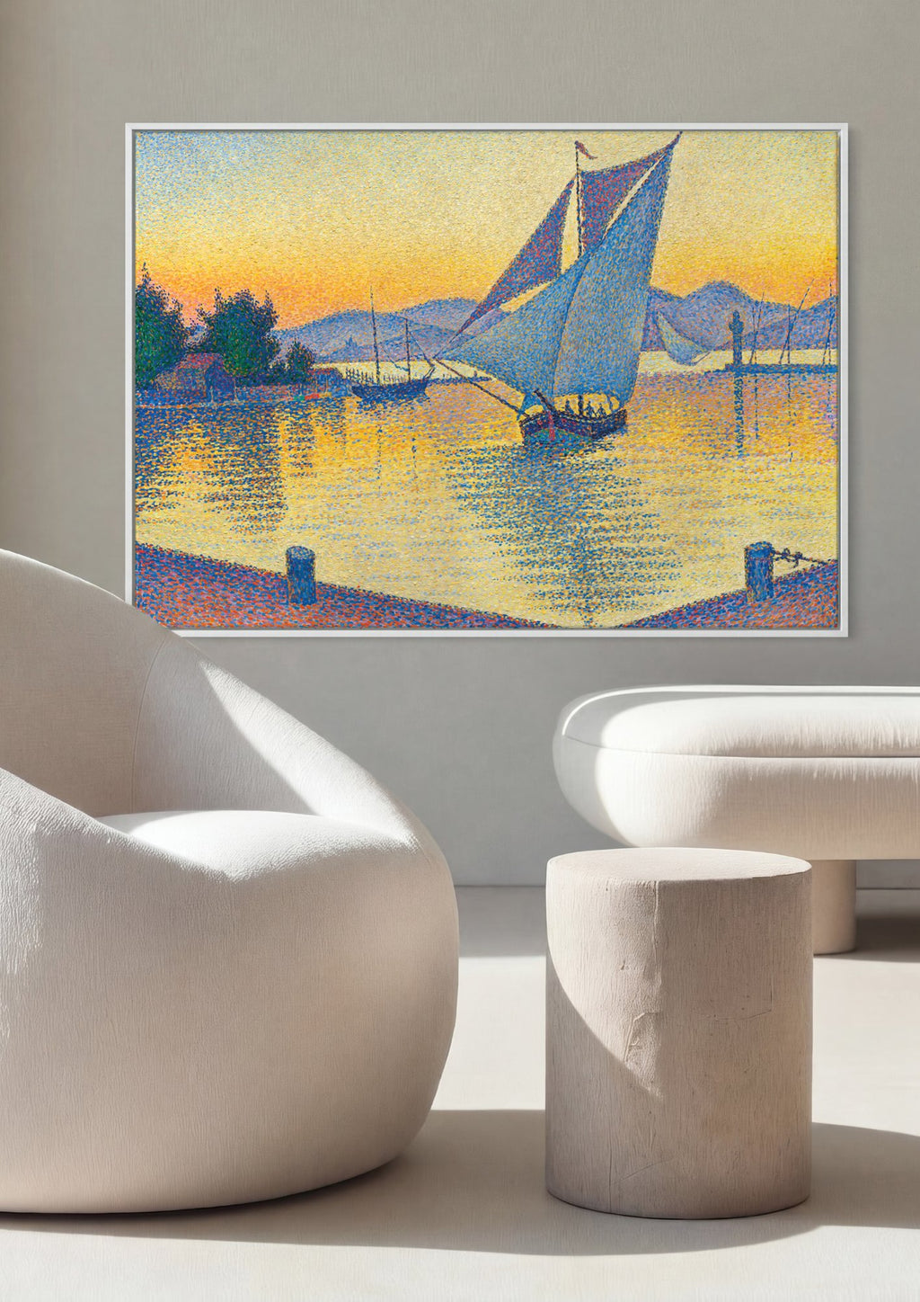 Quadro Decorativo Porto ao Pôr do Sol - Paul Signac em ambiente decorado