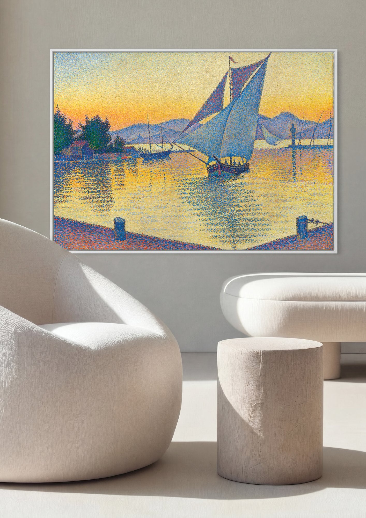 Quadro Decorativo Porto ao Pôr do Sol - Paul Signac em ambiente decorado