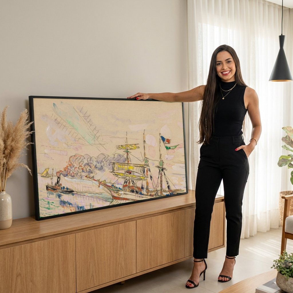 Quadro Decorativo Porto de Saint-Malo - Paul Signac com modelo em ambiente