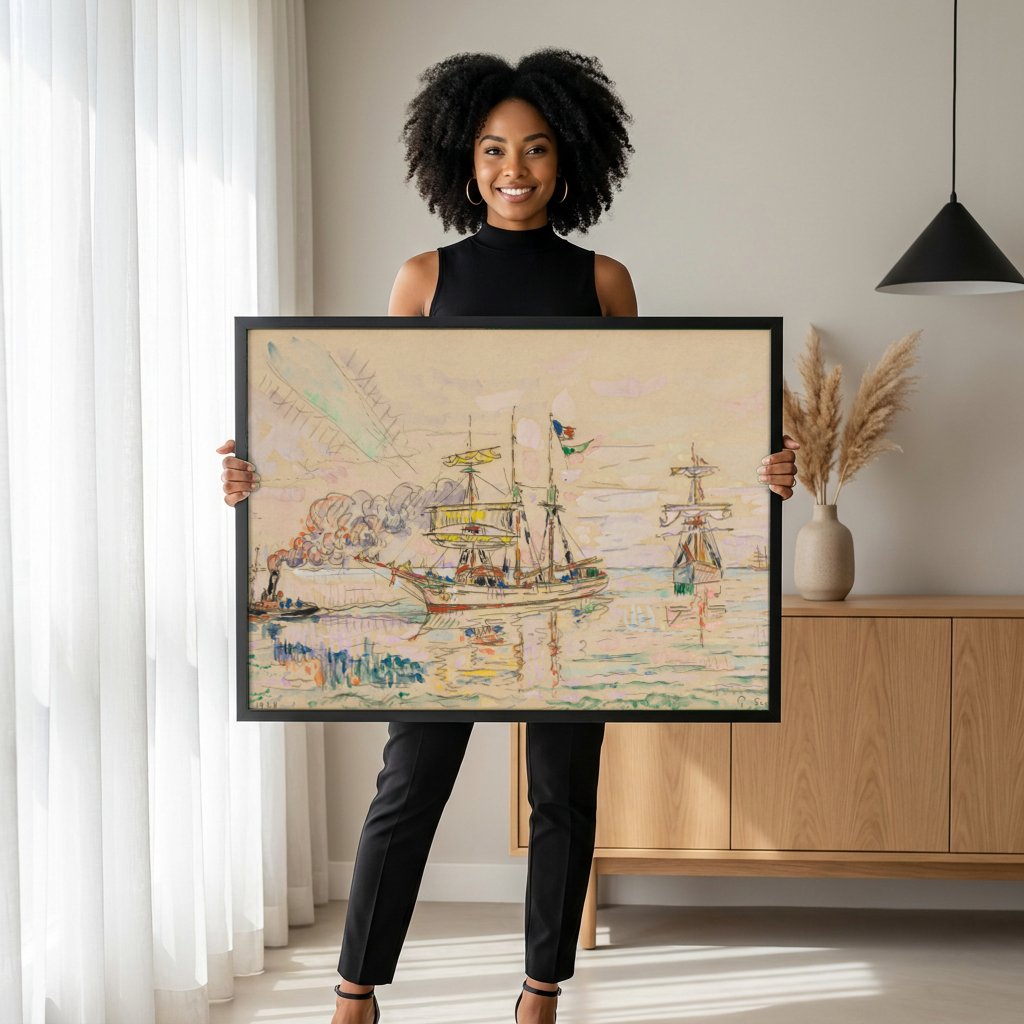 Quadro Decorativo Porto de Saint-Malo - Paul Signac com modelo em ambiente