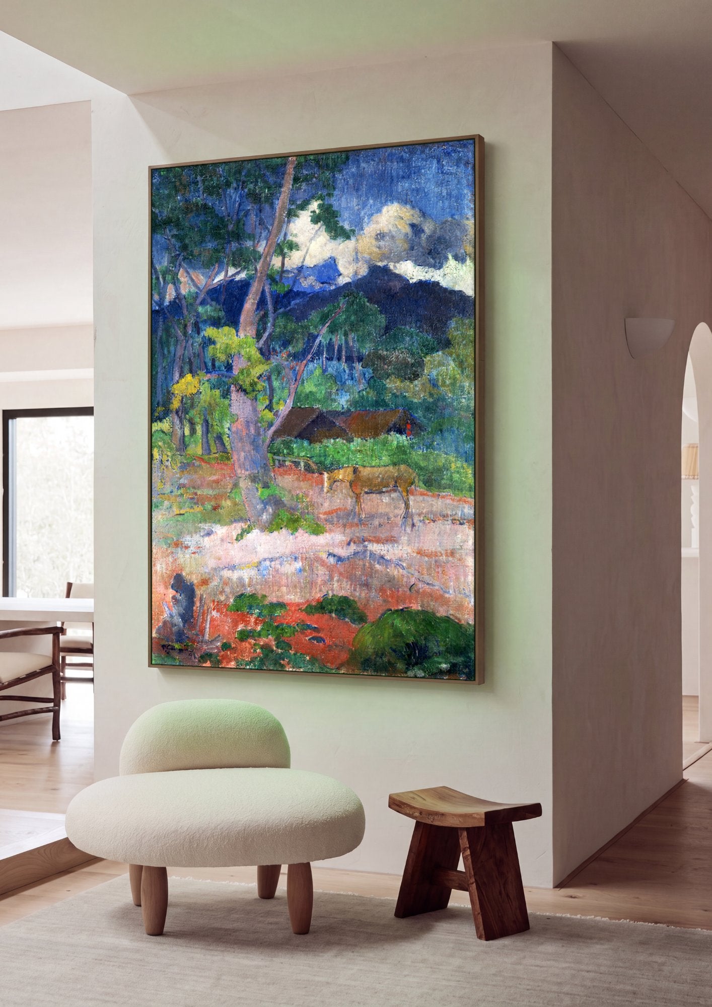 Quadro Decorativo Paisagem com Cavalo - Paul Gauguin em ambiente decorado