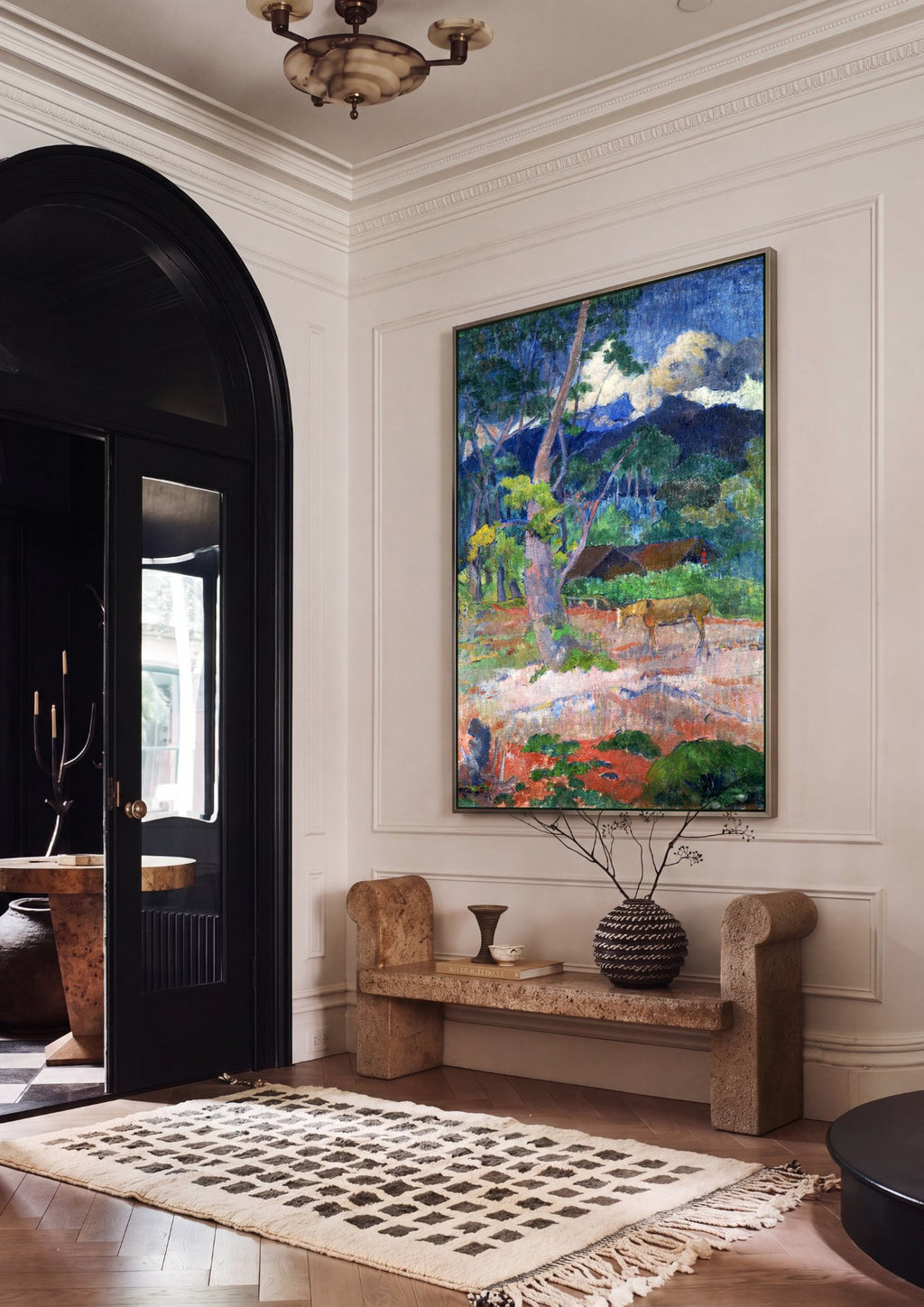 Quadro Decorativo Paisagem com Cavalo - Paul Gauguin em ambiente decorado