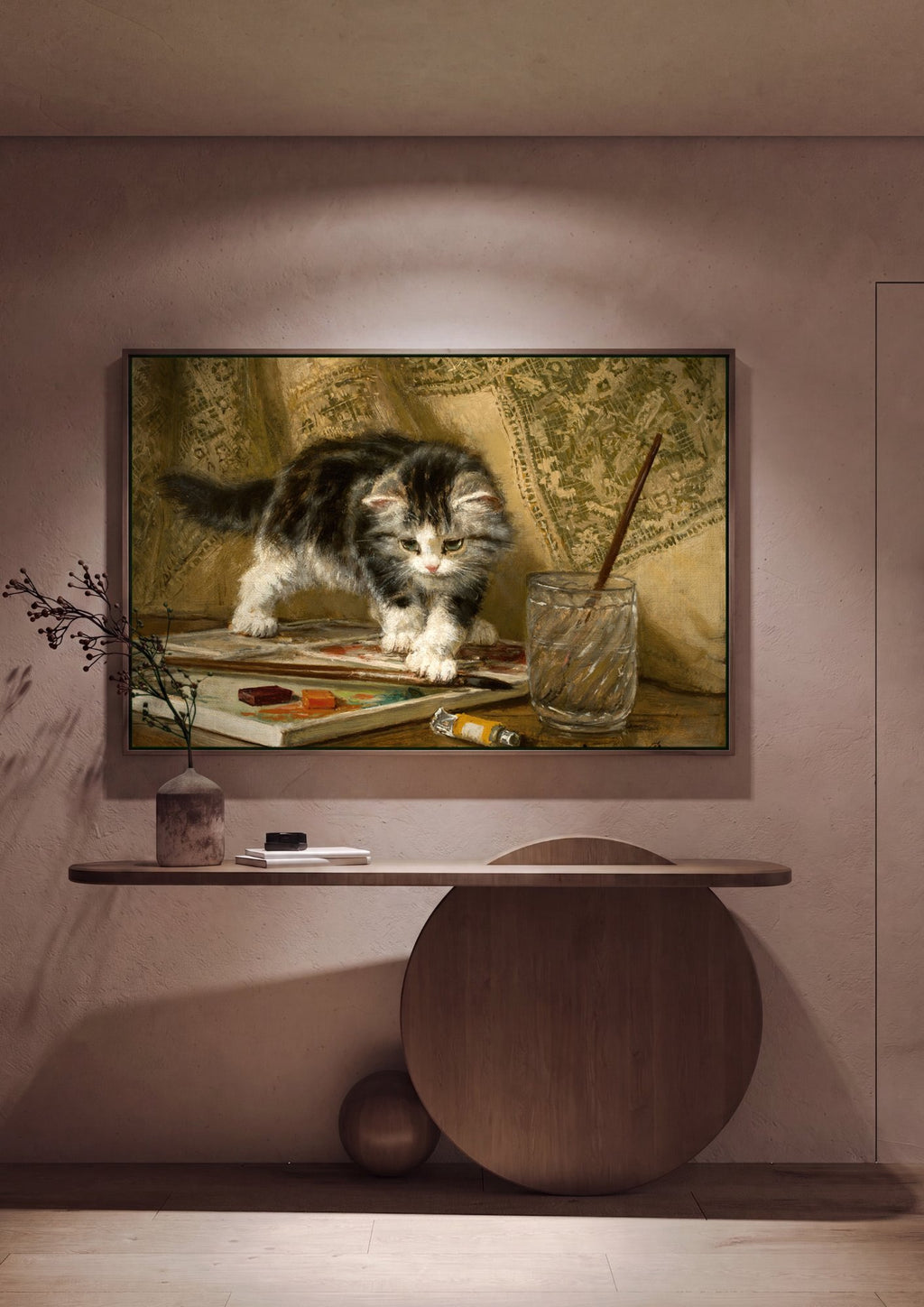 Quadro Decorativo 'Gatinho Curioso na Paleta' - Henriëtte Ronner-Knip em ambiente decorado