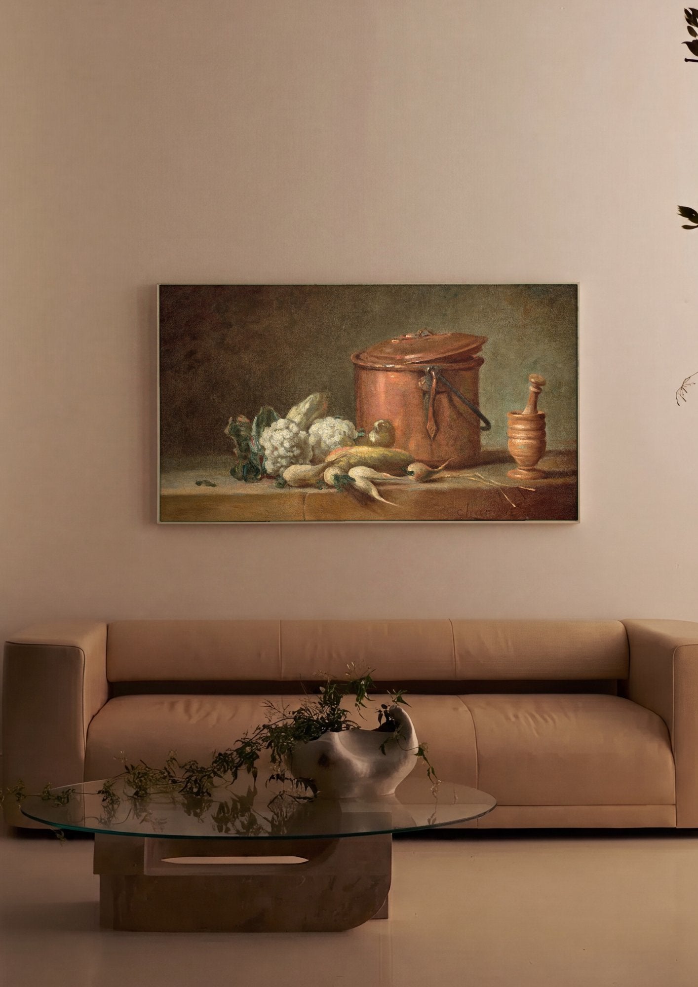 Quadro Decorativo Natureza-Morta com Panela de Cobre - Chardin em ambiente decorado