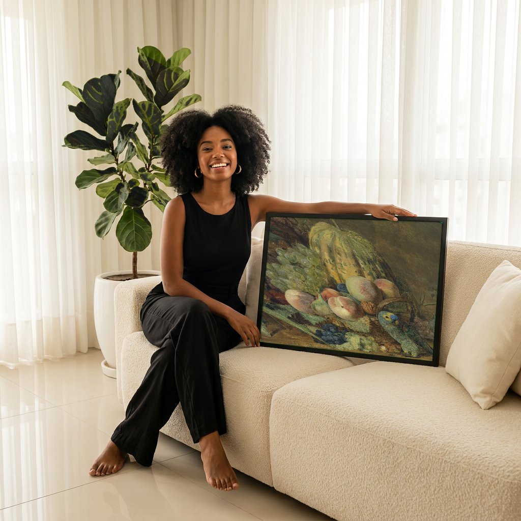 Quadro Decorativo Natureza-Morta com Papagaio - Waldmüller com modelo em ambiente