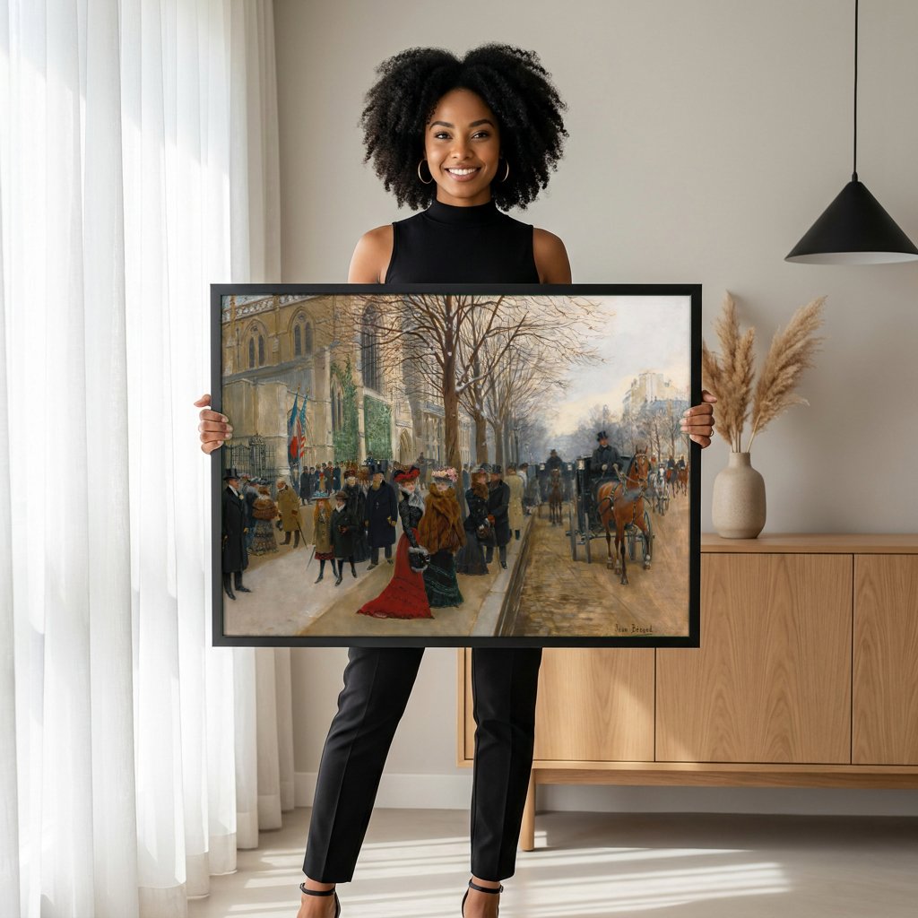 Quadro Decorativo Cena de Inverno em Paris - Jean Béraud com modelo em ambiente