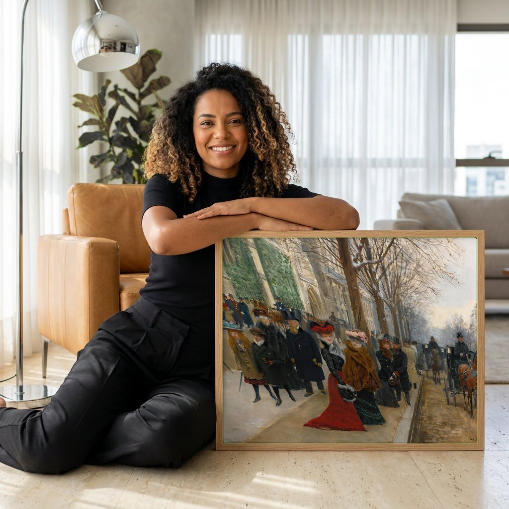 Quadro Decorativo Cena de Inverno em Paris - Jean Béraud com modelo em ambiente
