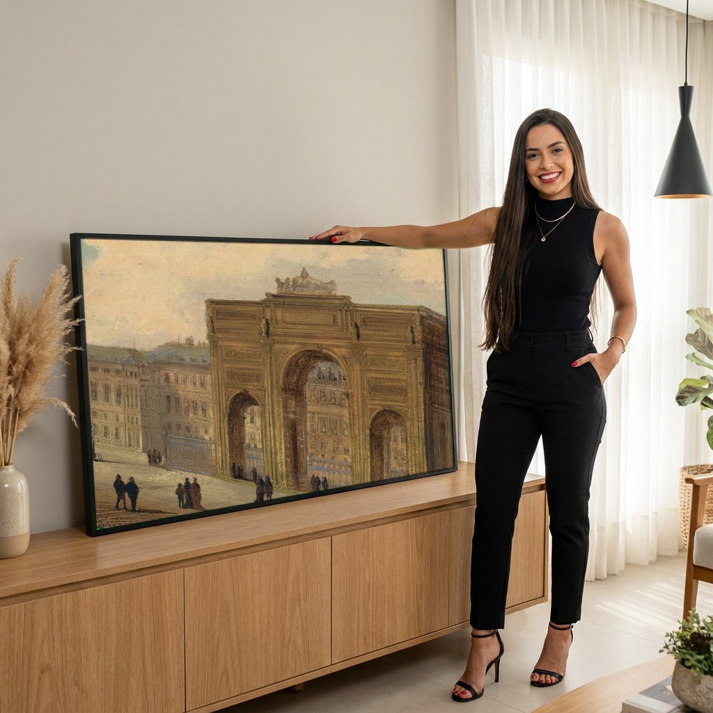 Quadro Decorativo Arco de Triunfo em Paris - Karl Kaufmann com modelo em ambiente