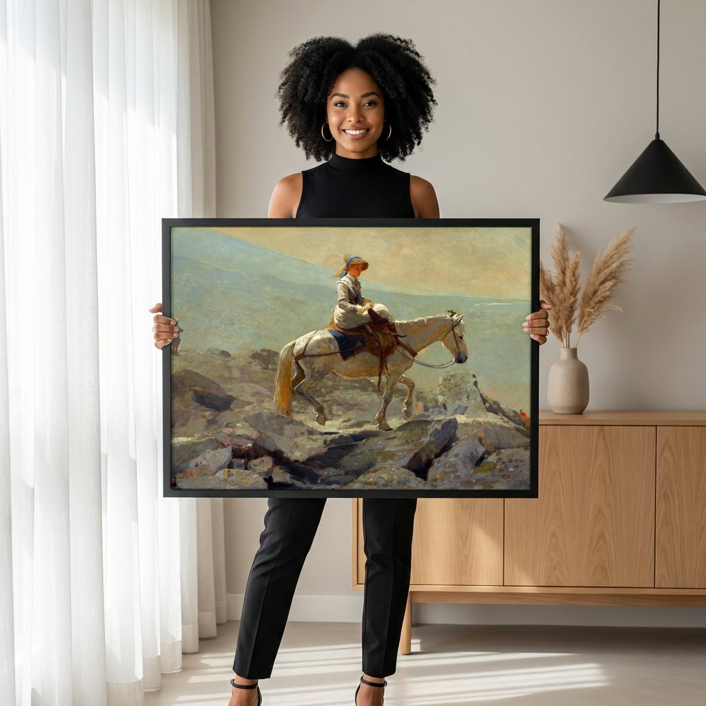 Quadro Decorativo A Subida de Bridle Path, White Mountains - Winslow Homer com modelo em ambiente