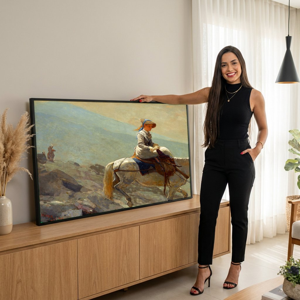 Quadro Decorativo A Subida de Bridle Path, White Mountains - Winslow Homer com modelo em ambiente