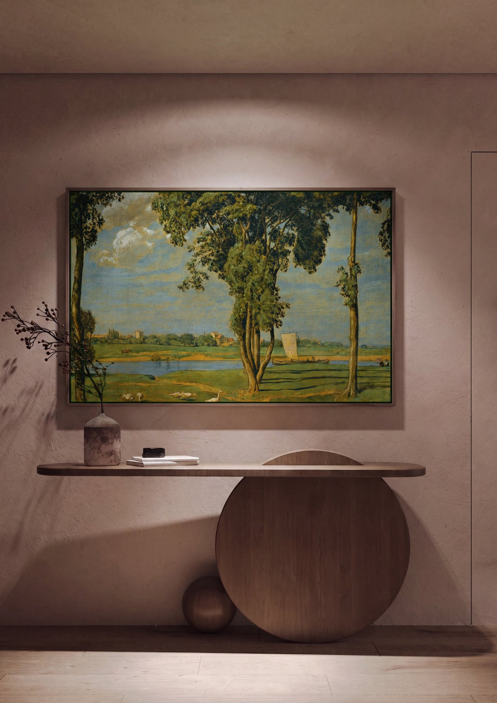 Quadro Decorativo Paisagem com Rio e Patos - Hans Thoma em ambiente decorado