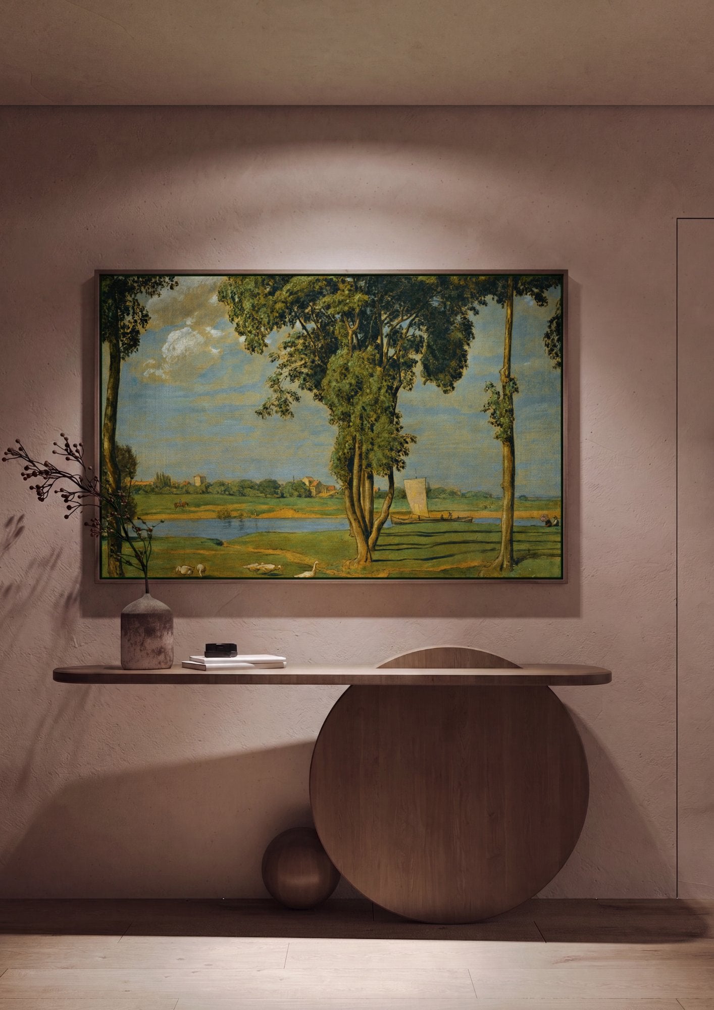 Quadro Decorativo Paisagem com Rio e Patos - Hans Thoma em ambiente decorado