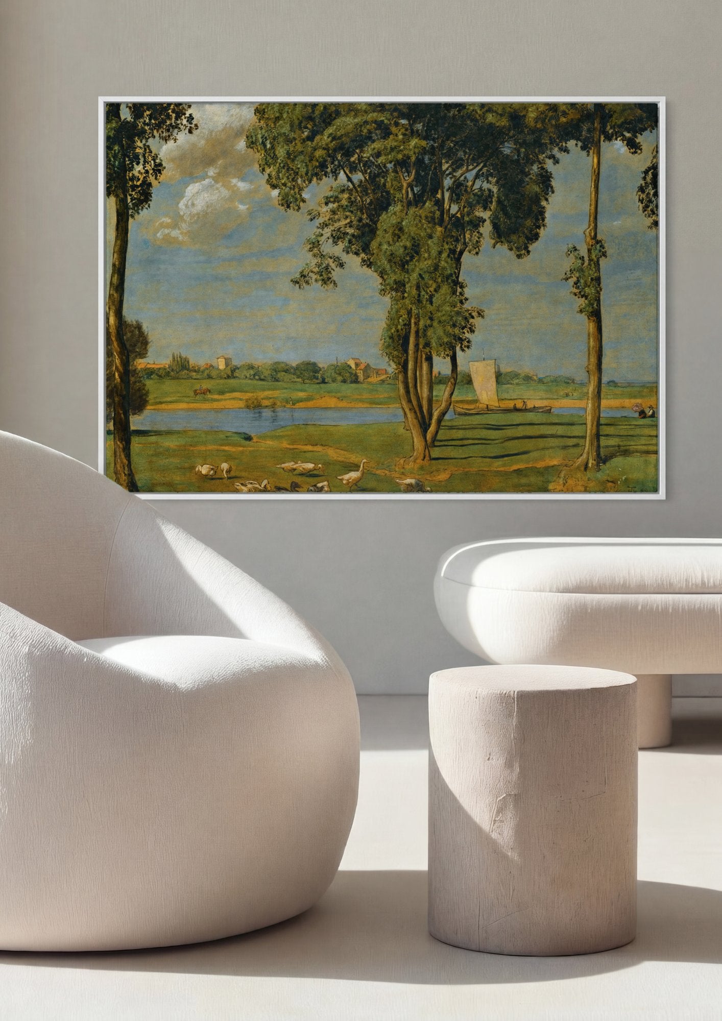 Quadro Decorativo Paisagem com Rio e Patos - Hans Thoma em ambiente decorado