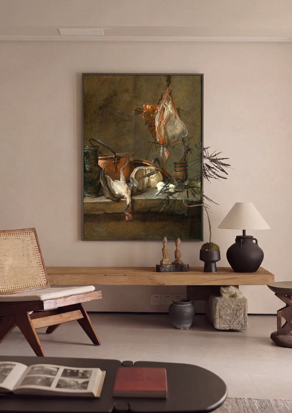 Quadro Decorativo Natureza-Morta com Pato e Utensílios de Cozinha - Chardin em ambiente decorado