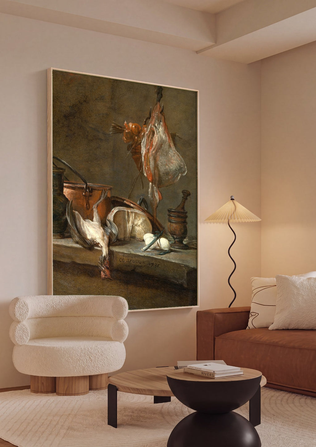 Quadro Decorativo Natureza-Morta com Pato e Utensílios de Cozinha - Chardin em ambiente decorado
