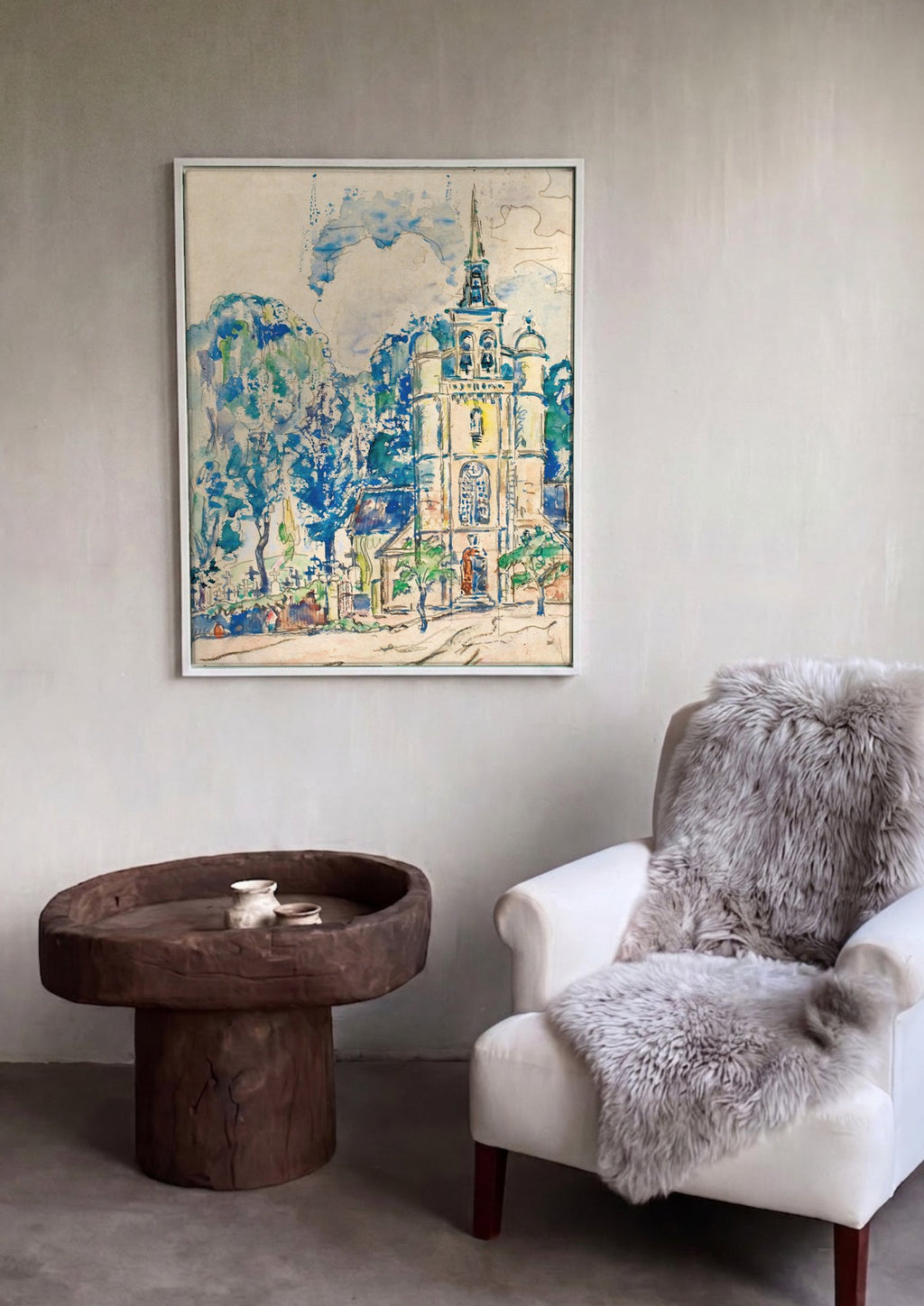 Quadro Decorativo Igreja e Cemitério – Paul Signac em ambiente decorado