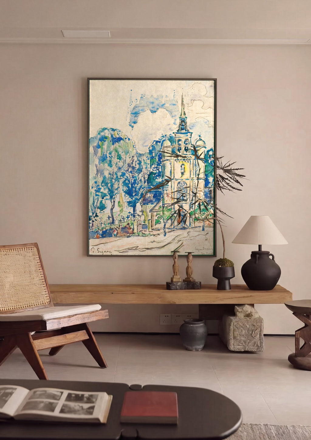 Quadro Decorativo Igreja e Cemitério – Paul Signac em ambiente decorado