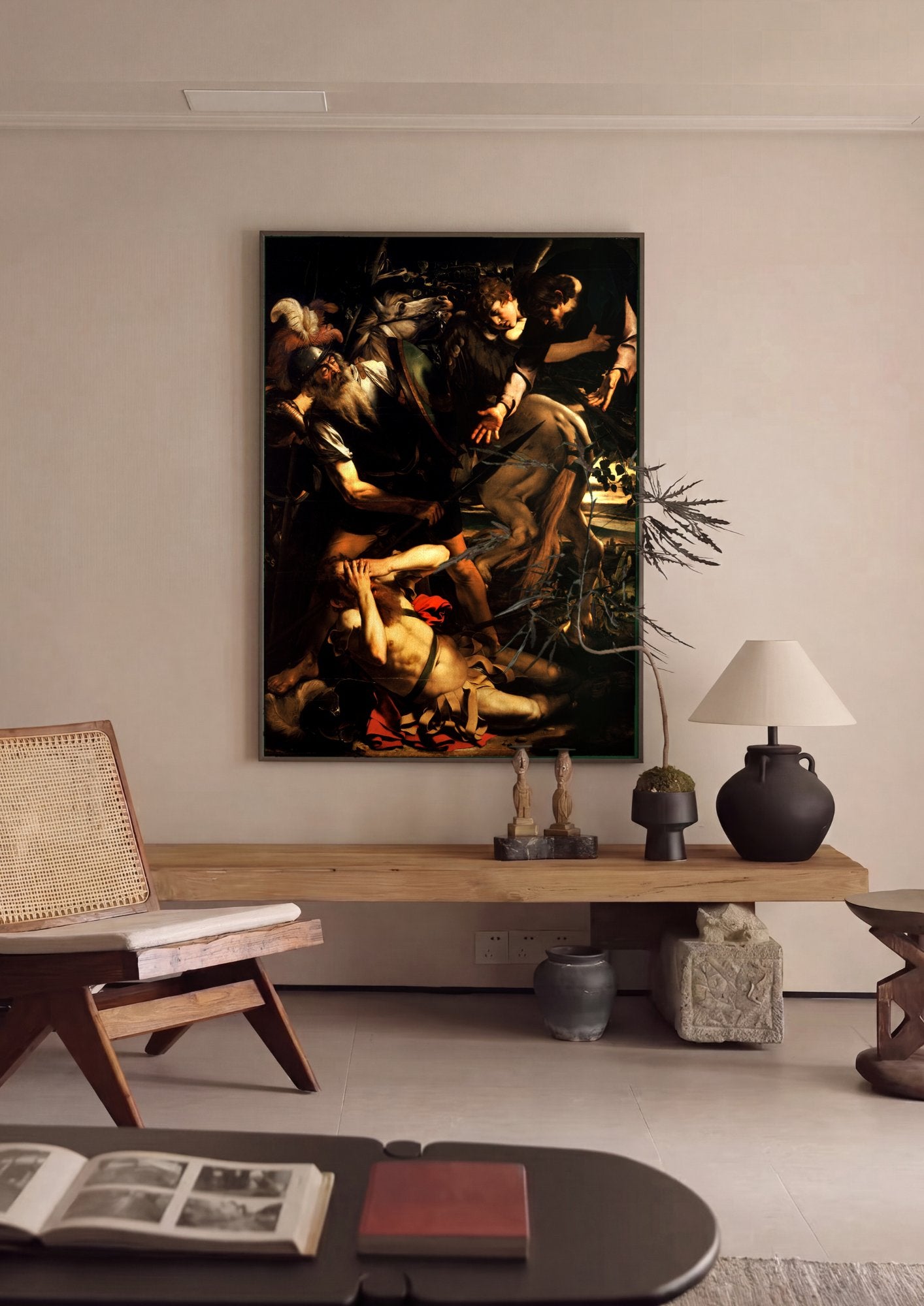 Quadro Decorativo A Conversão de São Paulo - Caravaggio em ambiente decorado