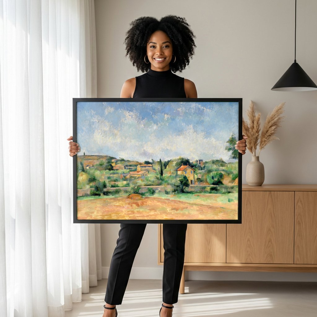 Quadro Decorativo Paisagem Provençal - Paul Cézanne com modelo em ambiente